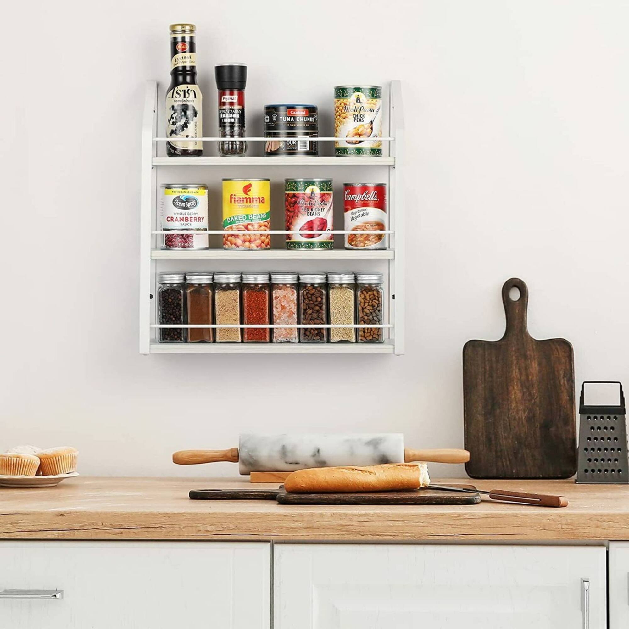 NEX™ 17" White Wall-Mounted 3-Tier Spice Rack Organizer